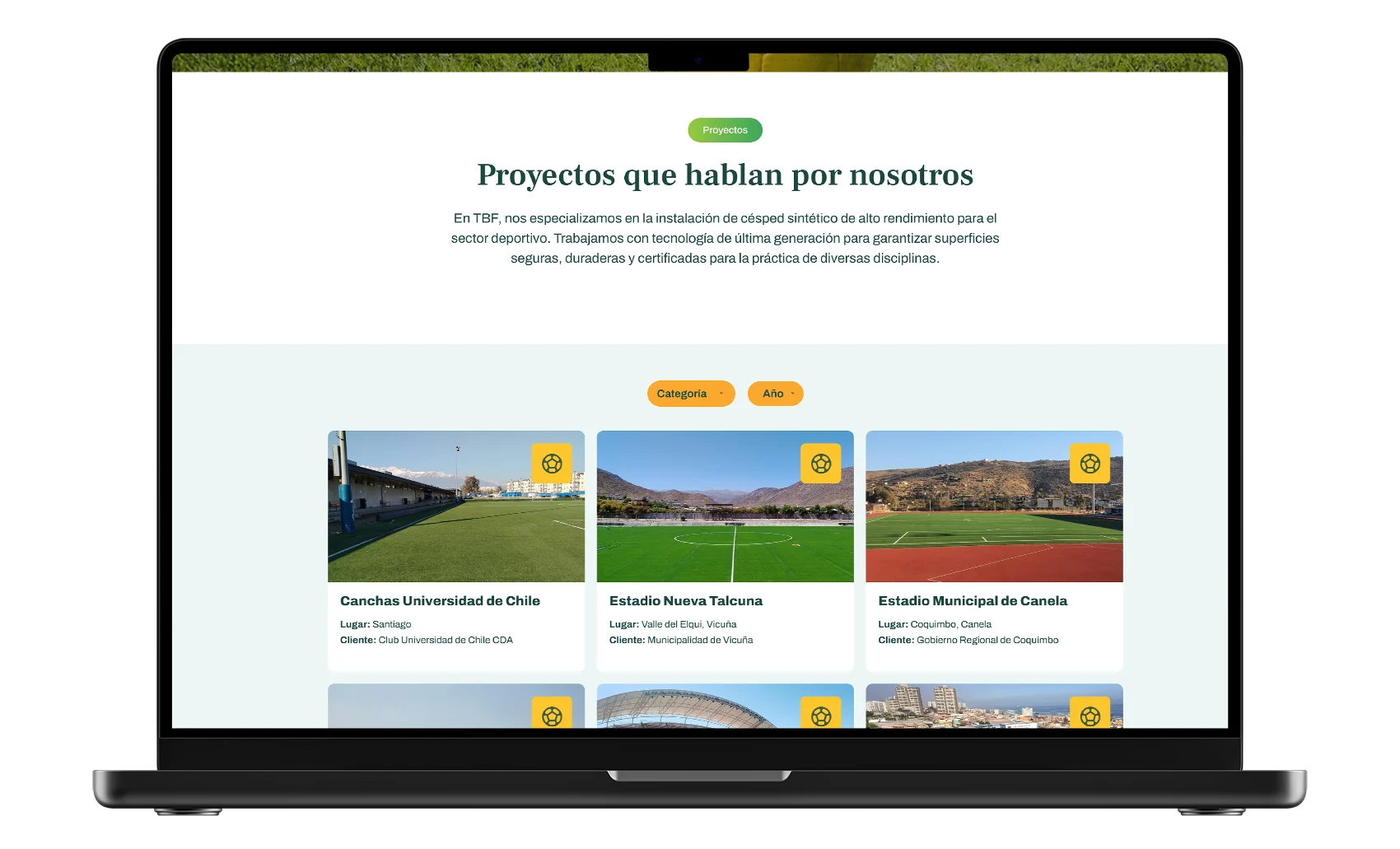 productos pasto sintetico tbf sport web diseño interfaz
